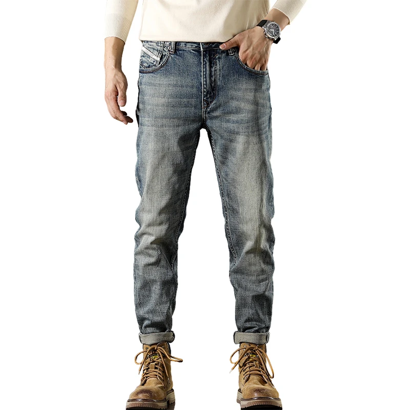 Jeans rétro déFlexpour hommes, station européenne, pantalons décontractés, déFlex, élastiques, petits pieds, printemps et automne