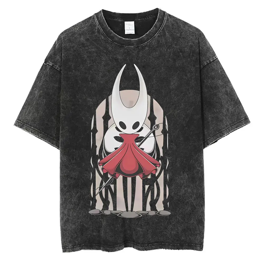 

Game Hollow Knight Vintage Washed T-shirt Men Women Casual Cotton Retro T Shirt Oversized Short Sleeve Tshirt Streetwear Unisex