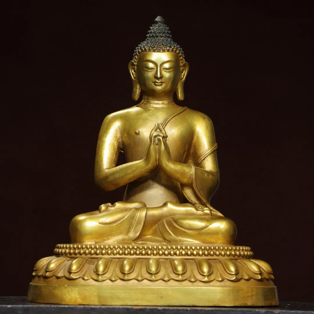 

Tibetan Nepalese Brass Gilt Pentagonal Buddha of the South Baosheng Tathagata Buddha Ornament Home Buddhist Hall Supplies 33cm