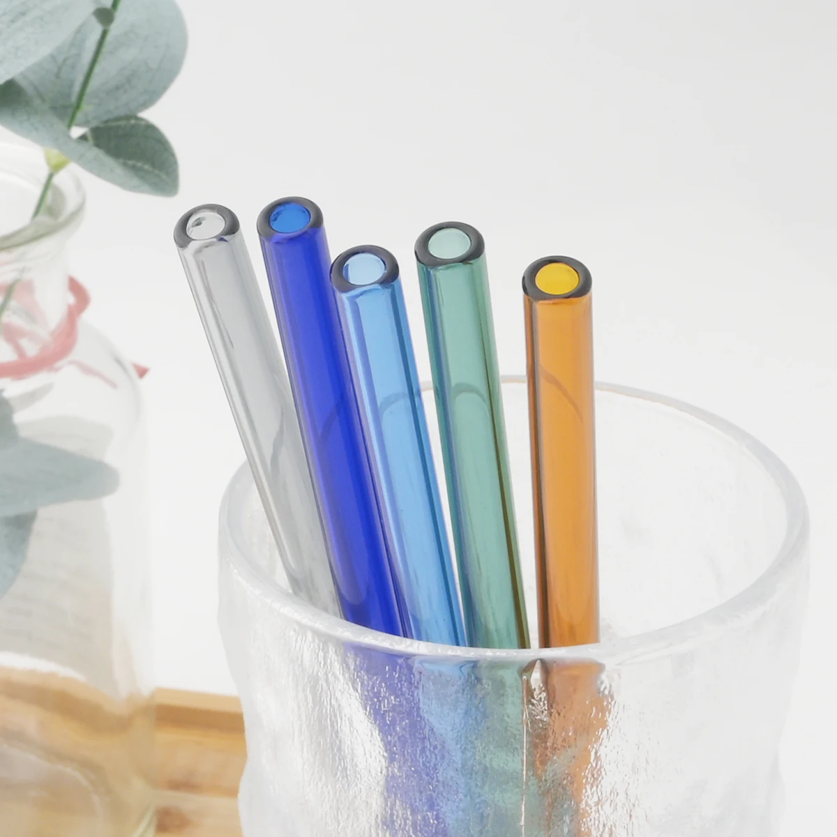 100Pcs/Set High Borosilicate Glass Straw Reusable Drinking Straws Eco Friendly Straw Set for Smoothies Cocktails Bar Accessories