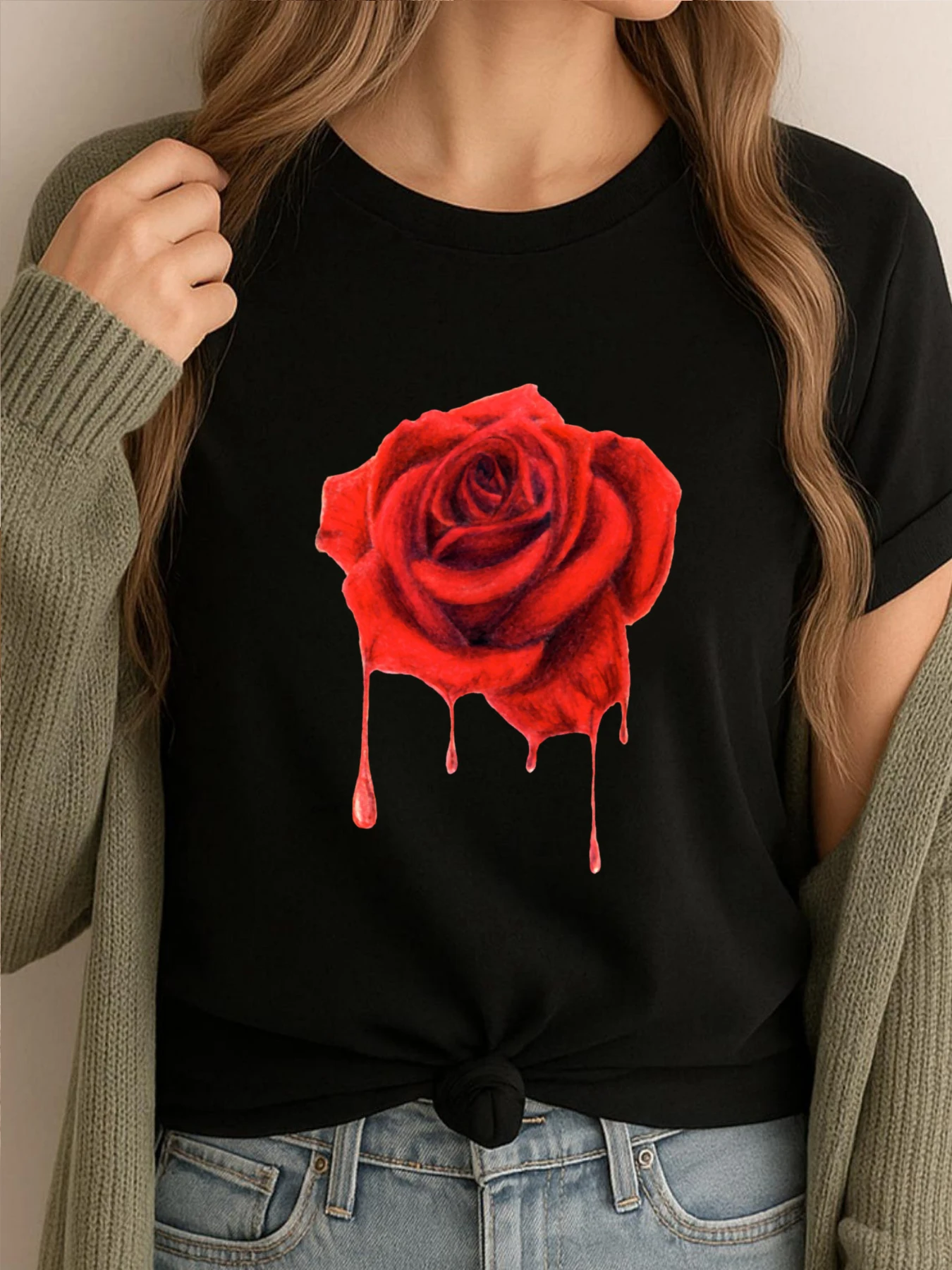 

Painting The Roses Red Fashion T Shirt Man Cotton Comfortable Clothes Graphic Tees Mens Soft Printed Tshirt