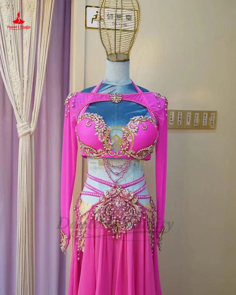 Belly Dance Costume Suit Senior Customized Dancing Competition Wear Bra+sleeves+split Skirt 3pcs for Women Oriental Wear Outfit