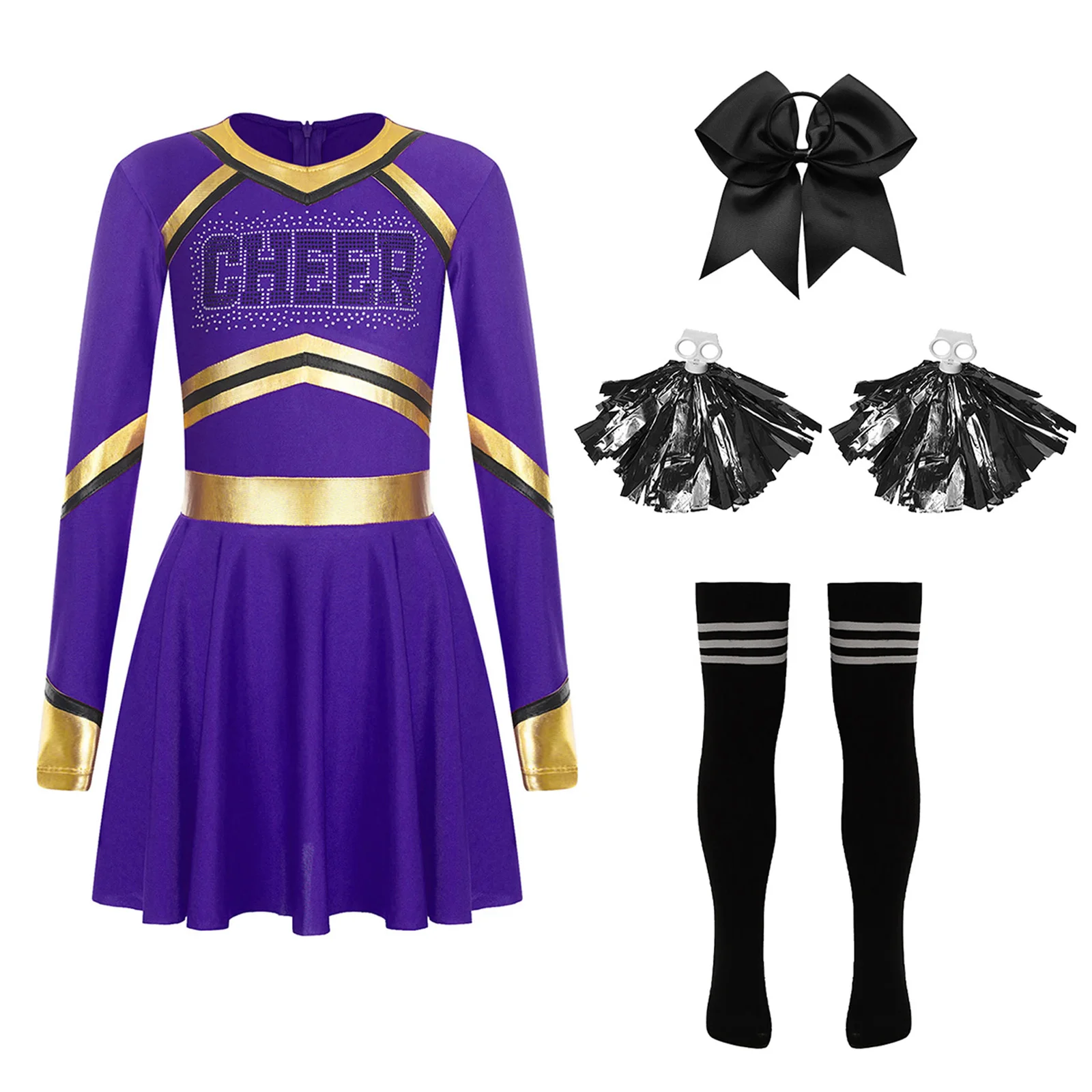 Crianças meninas torcendo roupas da equipe cheerleading outfit strass carta metálico torcer dança vestido das crianças cheerleader traje