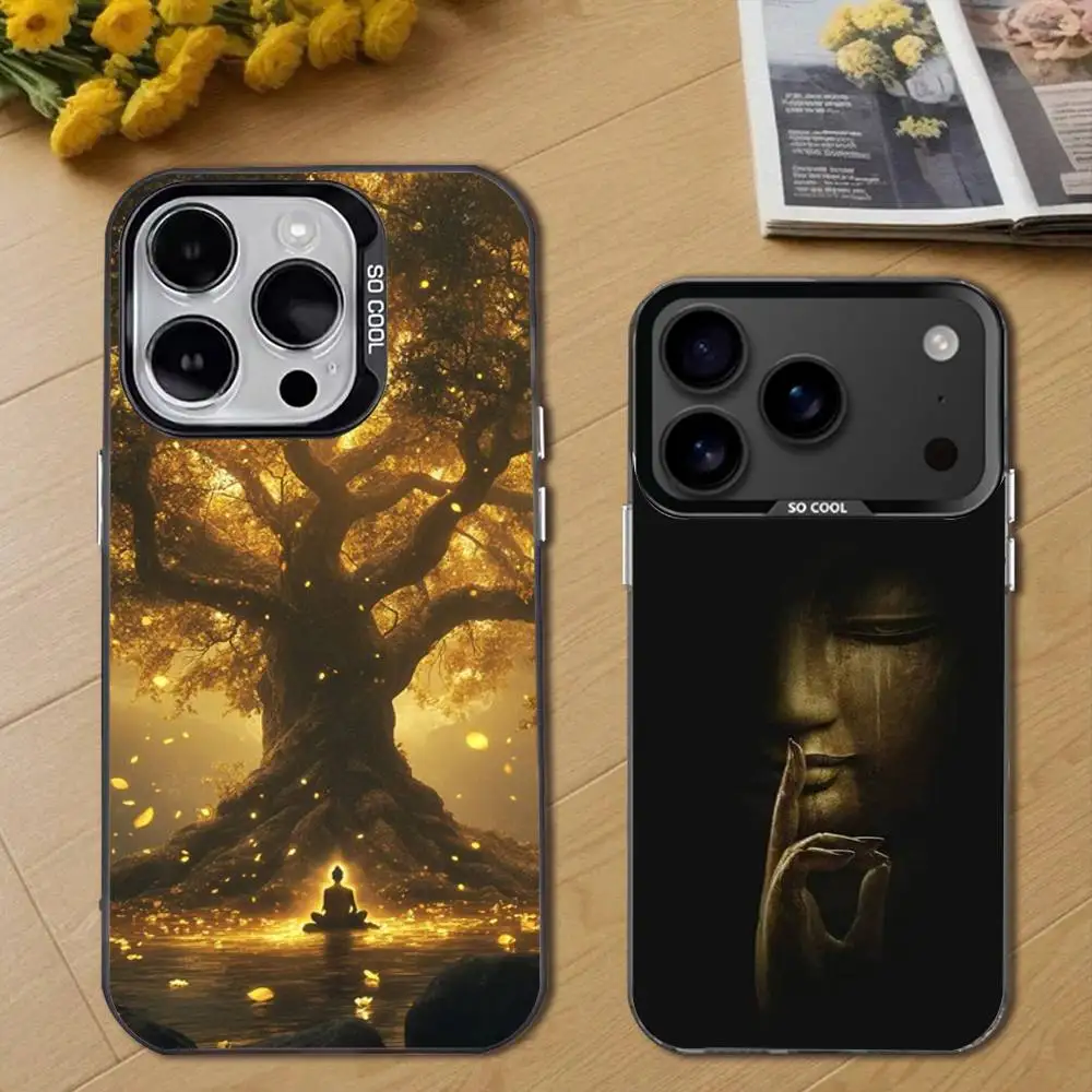 

Buddha Art Belief Pattern Phone Case For iPhone 17,16,15,14,13,12,11,Pro,Max,Plus,E,Air,Mini Black Tpu Cover