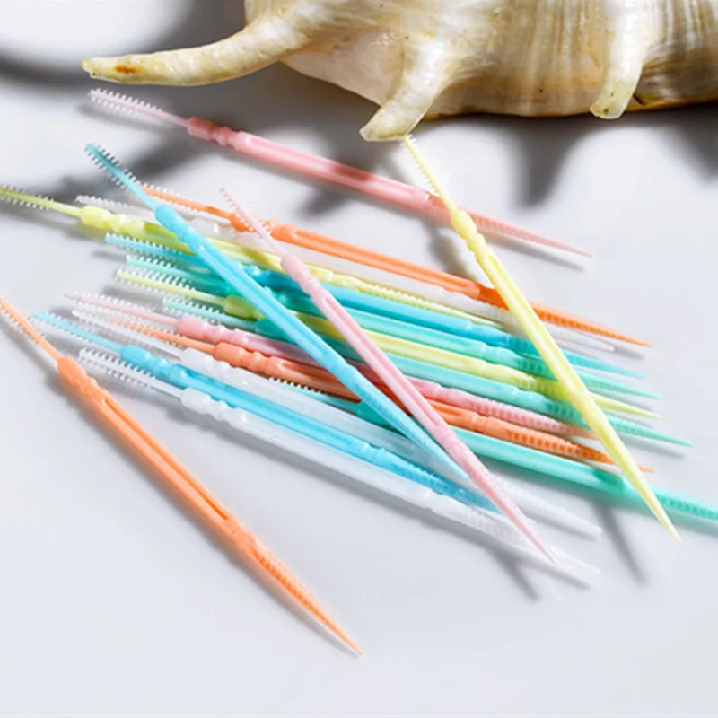 200pcs Oral Cleaning Tool Dual-head Toothpick Brush Disposable Dental Floss Interdental Toothpicks Superfine Plastic Teeth Stick