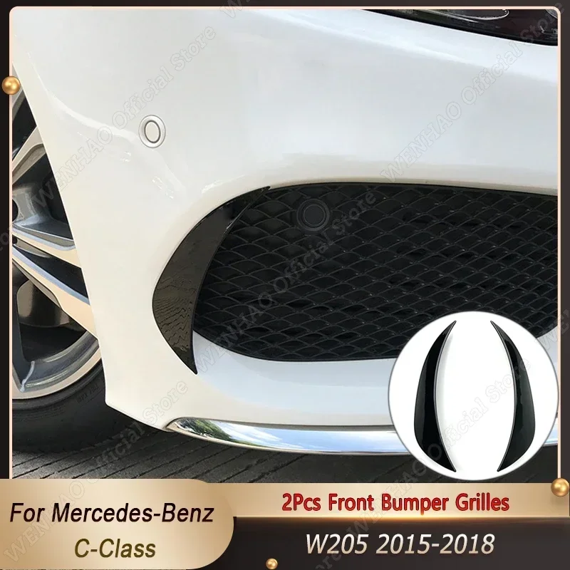 

Car Front Bumper Fog Lamp Grille Slats Trim Strips Decoration For Mercedes Benz C Class W205 2015-2018 Accessories Black