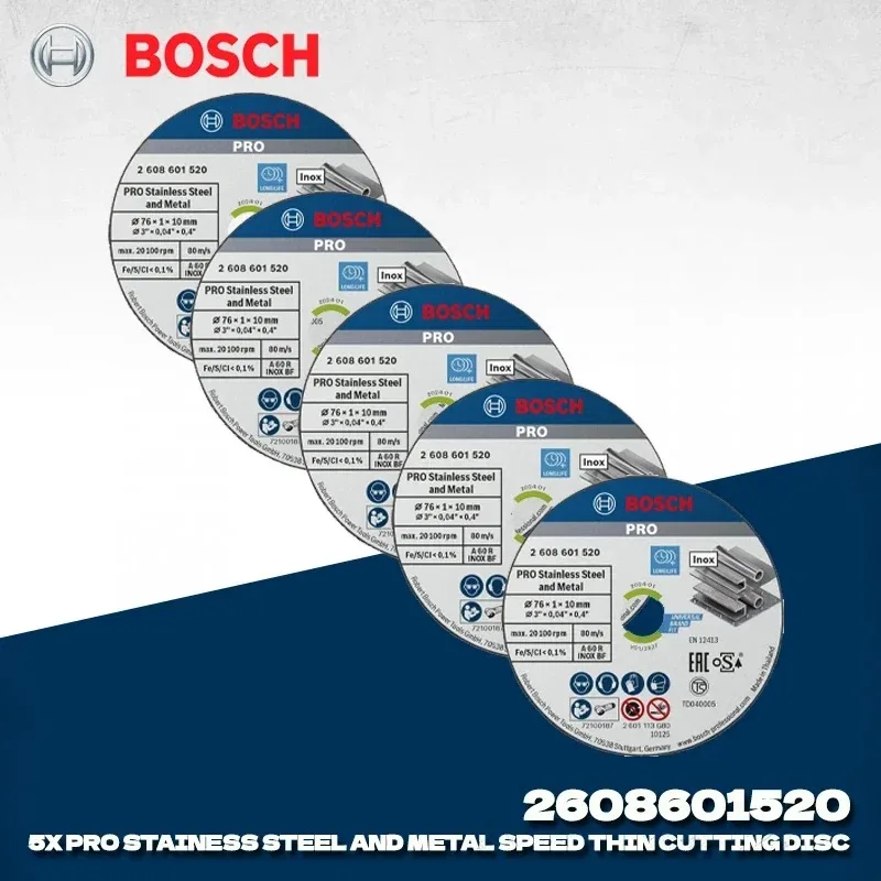 

BOSCH 2608601520 PRO Тонкий отрезной диск из нержавеющей стали и металла для мини-угловой шлифовальной машины Bosch, аксессуары для электроинструментов