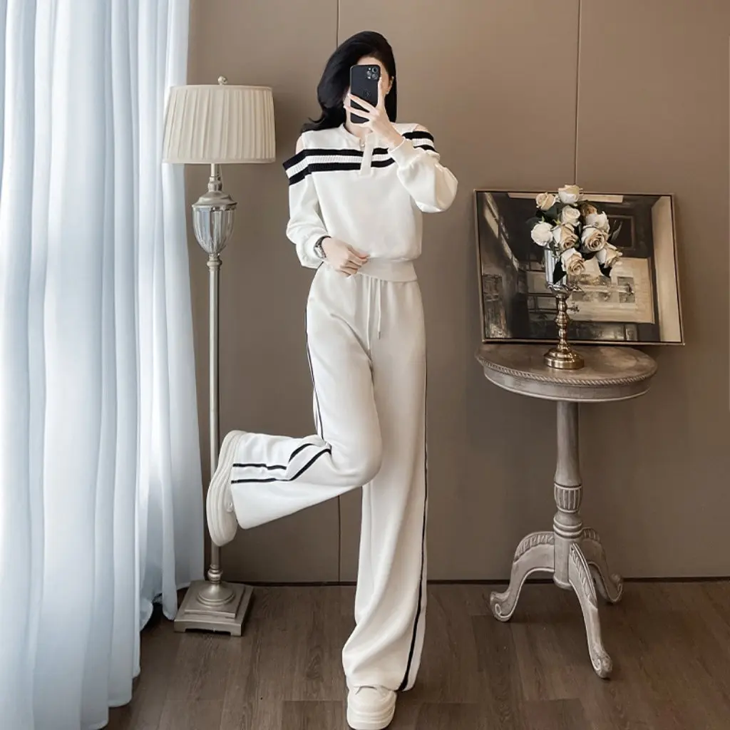 

Новая женская спортивная мода, повседневный комплект из двух предметов с длинными рукавами, элегантная тонкая юбка в полоску на осень