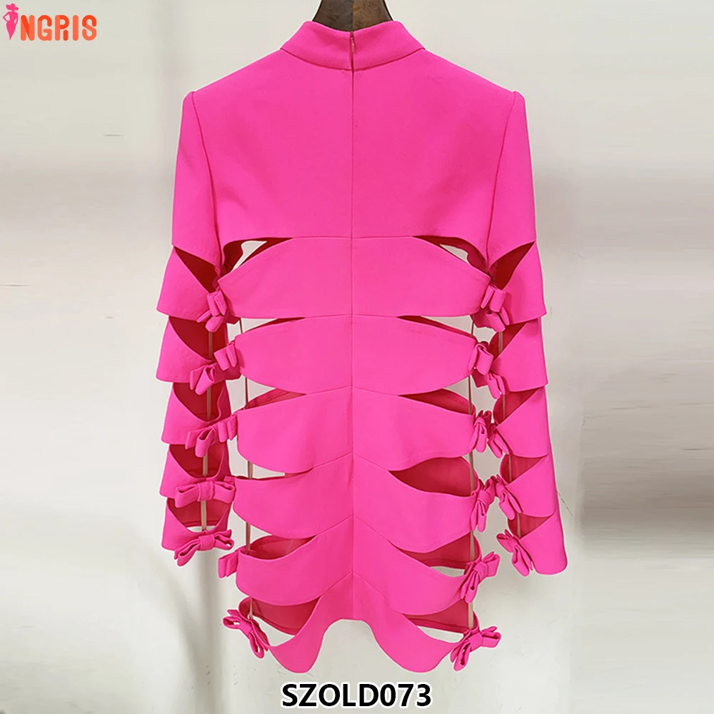 Mais recentes mulheres mini vestido de festa fúcsia manga longa cortar senhoras bodycon mini vestido-SZOLD073