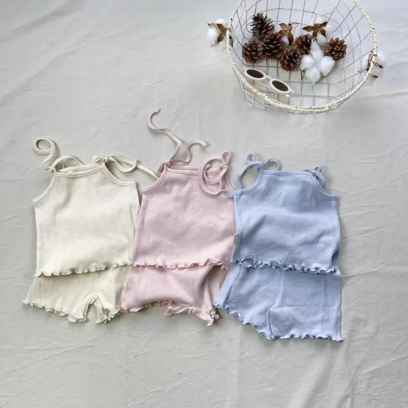 

Комплект для девочек: милый топ-сарафан и шорты, 2 предмета, тонкий хлопковый костюм для малышей, летняя новинка 2026, безрукавный комплект одежды для младенцев