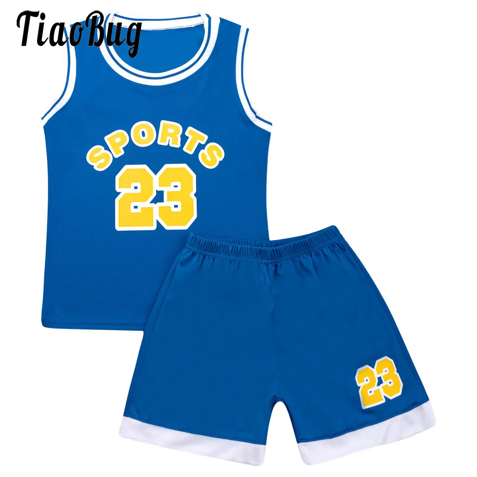 Girls and Boys Unisex Football Basketball Sport Outfits Kids Children Sportswear Sleeveless Number Print T-Shirt and Shorts Set