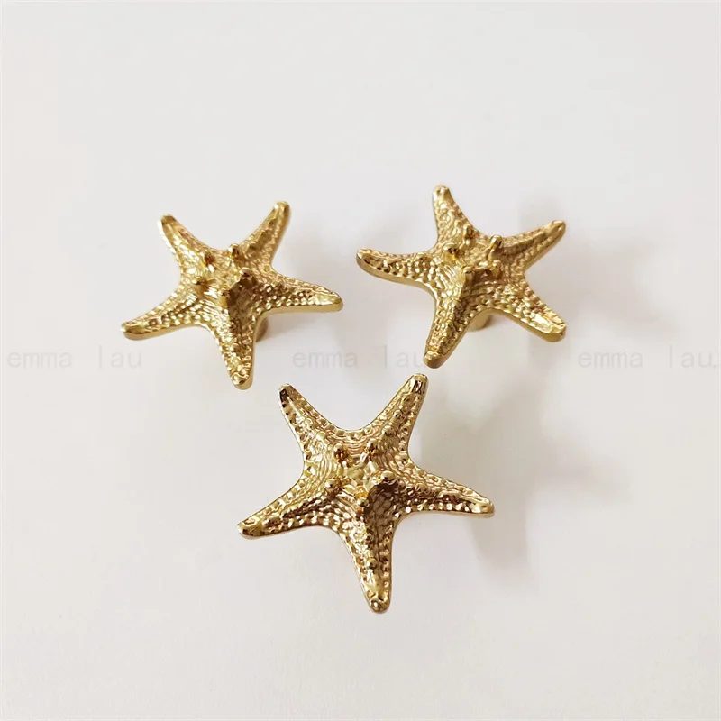 Starfish Brass Handles Golden Pure Copper Cabinet Door Knob Single Hole Drawer Lattice Handle Hardware Furniture Door Pulls