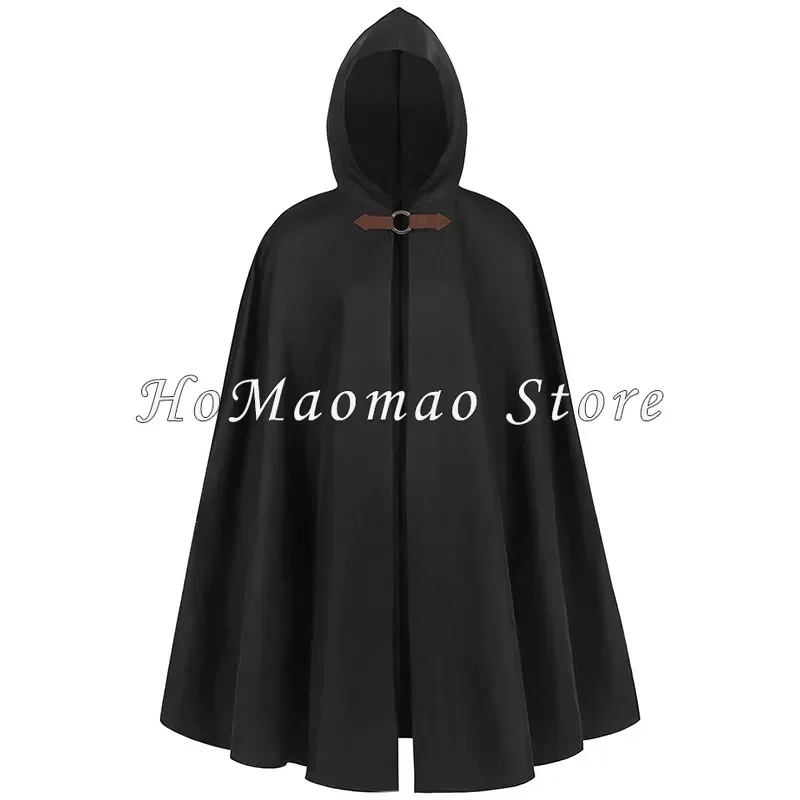 New Christmas Medieval Costume For Women Men Steampunk Warrior Cosplay Vintage Hooded Cloak Solid  Single Button Thick Cape