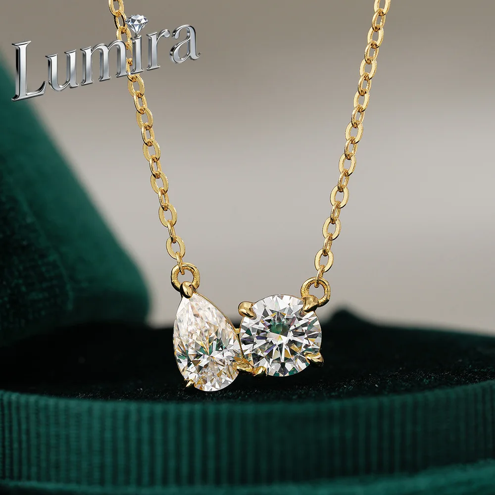 

Женское ожерелье Lumira из 18-каратного золота с двойным кулоном в форме капли и круга, 2 карата, с муассанитом, рождественский подарок, изысканное ювелирное украшение