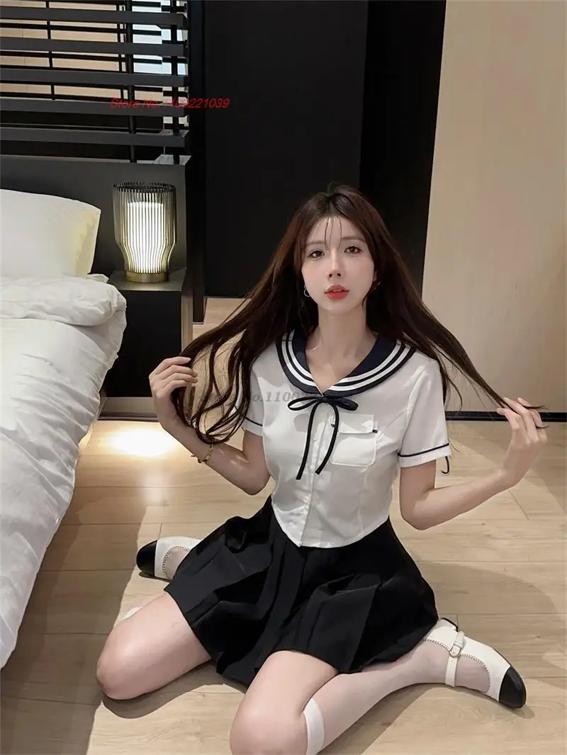 2024 hot girl jk uniform daily two-piece set japanese korean style college school costume suit high waist hip pleated skirt set