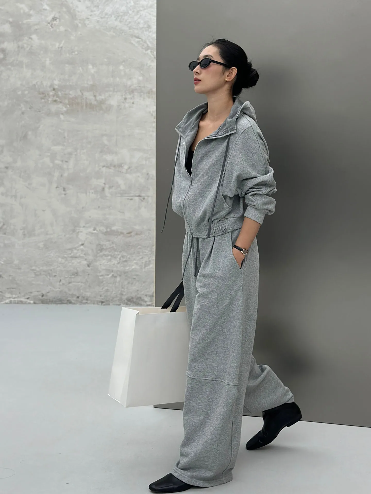 

Bodhl Early Spring Casual Set Hooded Jaet High Waist Wide Leg Pants Versatile Comfortable Faion Women's Ensemble