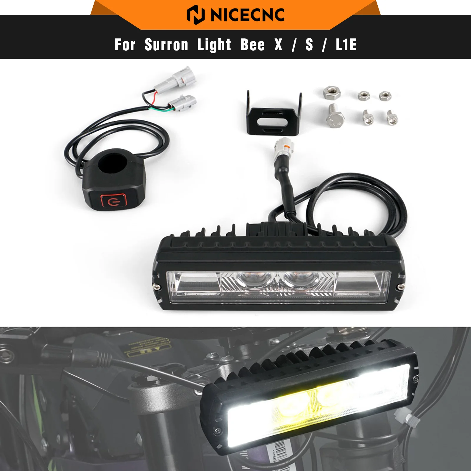 

NICECNC For Surron light bee X S L1E LED Headlight With Mounting Bracket Light Switch For Segway X160 X260 Electric Dirt Bike