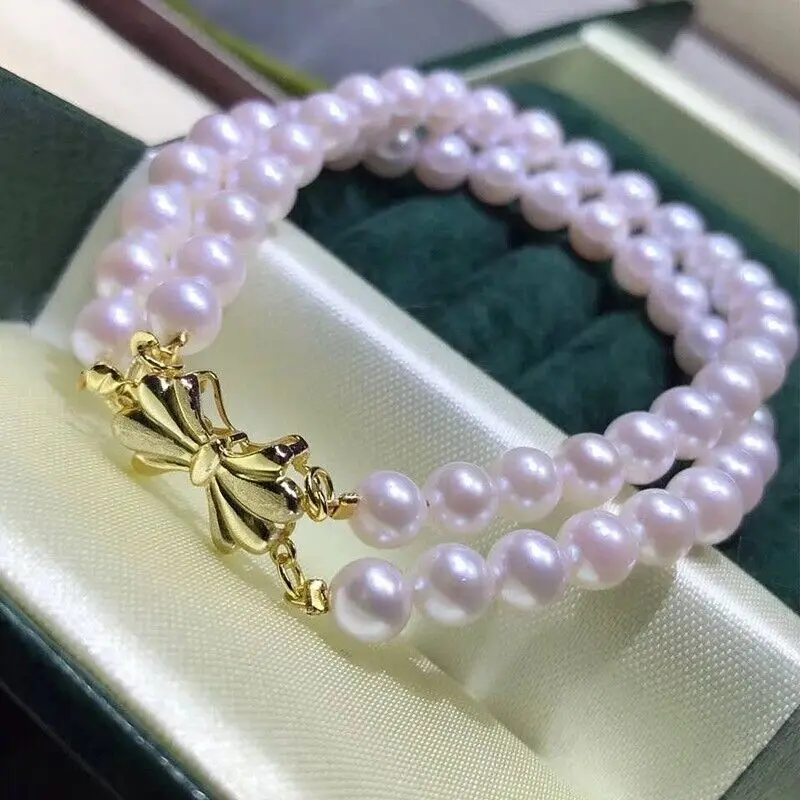 DOUBLE STRANDS SOUTH SEA AAA 7-8MM WHITE PEARL BRACELET 7.5-8 Inch