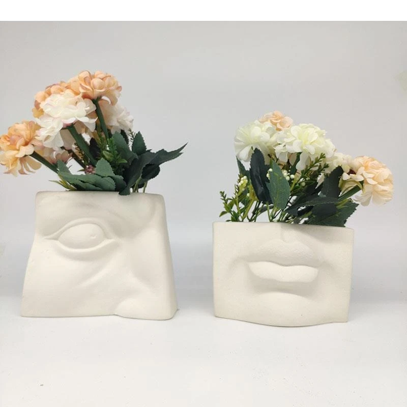 Matt White Abstract Human Face Vase Glasses Mouth Ears Nose Ceramic Table Top Living Room Decoration Wedding Gift