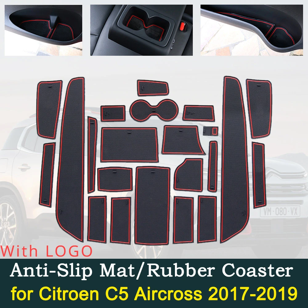 Anti-slip Door Rubber Cup Cushion for Citroen C5 Aircross 2017 2018 2019 C5Aircross Red Slot Groove Mat Car Interior Accessories