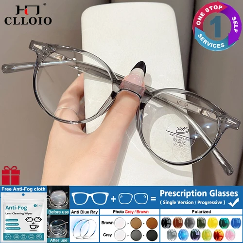 CLLOIO, nuevas gafas graduadas fotocromáticas con bloqueo de luz azul y montura redonda pequeña, gafas personalizadas para lectura de miopía para hombres y mujeres