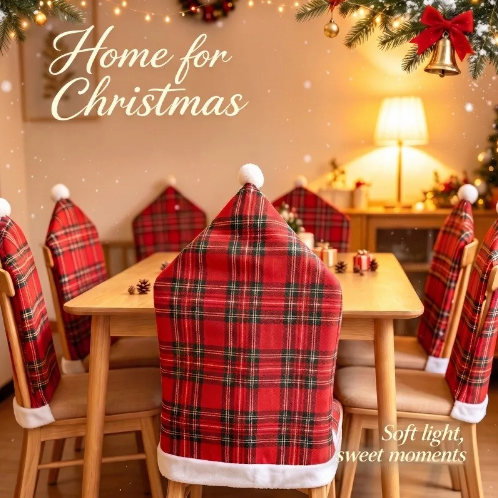 Santa Claus Christmas Chair Cover Snowman Stripe Grid Chair Protective Slipcover New Year Christmas Decorations Family Gathering