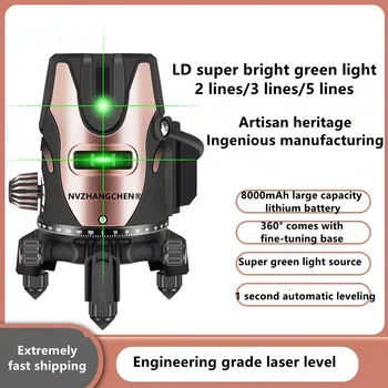 Laser Level 5 Lines LD Green Beam Horizontal & Vertical 360° Spin Self Leveling Laser Level for DIY Home Renovation Architecture