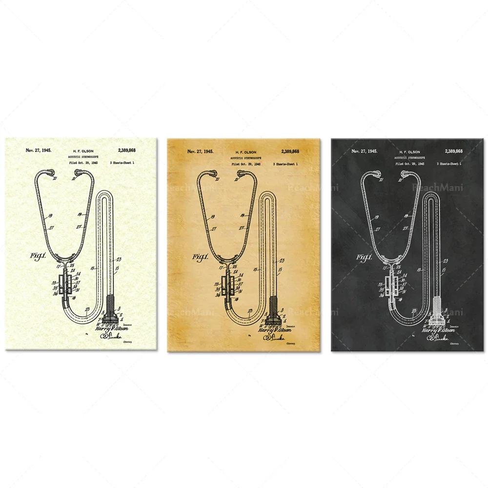 1945 Acoustic Stethoscope Patent Print - Doctors Office - Hospital Decor - Medical Office Decor - Medical Poster - Nurse Gift