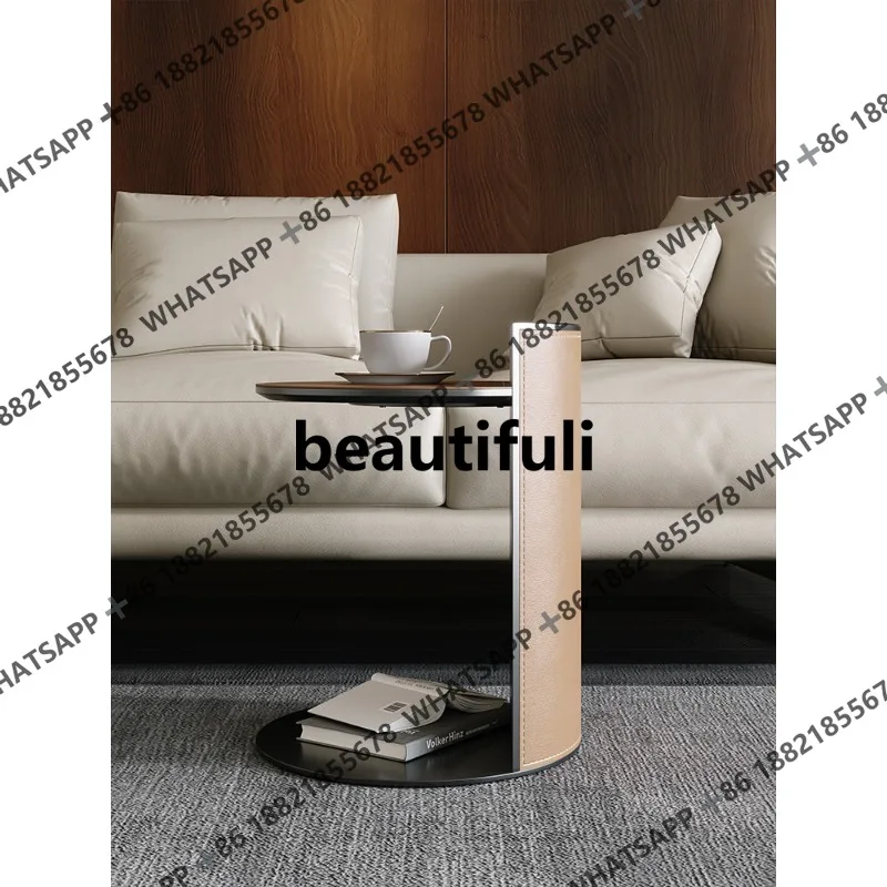 

Sofa, creative saddle leather corner table living room art high sense round small coffee table