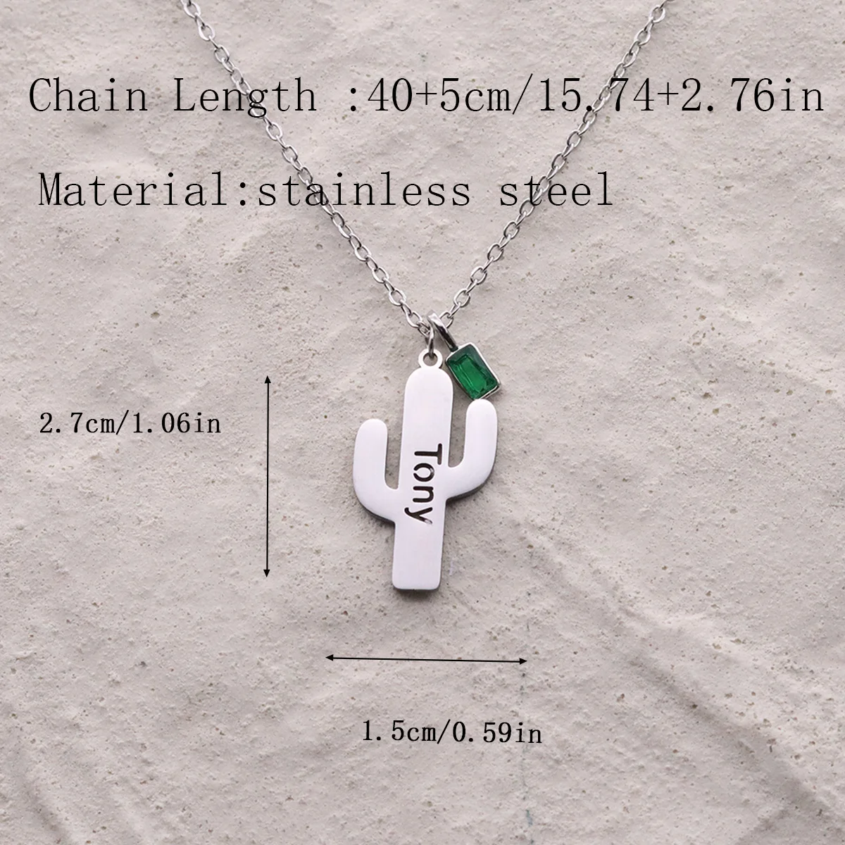 Chandler Custom Name Cute Cactus Necklaces Green Plant Stainless Steel Pendant Fashion Couple Gifts