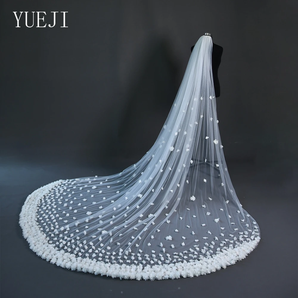 YUEJI Velo De Novia Boda Elegante Catedral Bridal 3d Floral Veil Wedding Customiza Veu Longo Pra Noiva YJ93  Wedding Veil