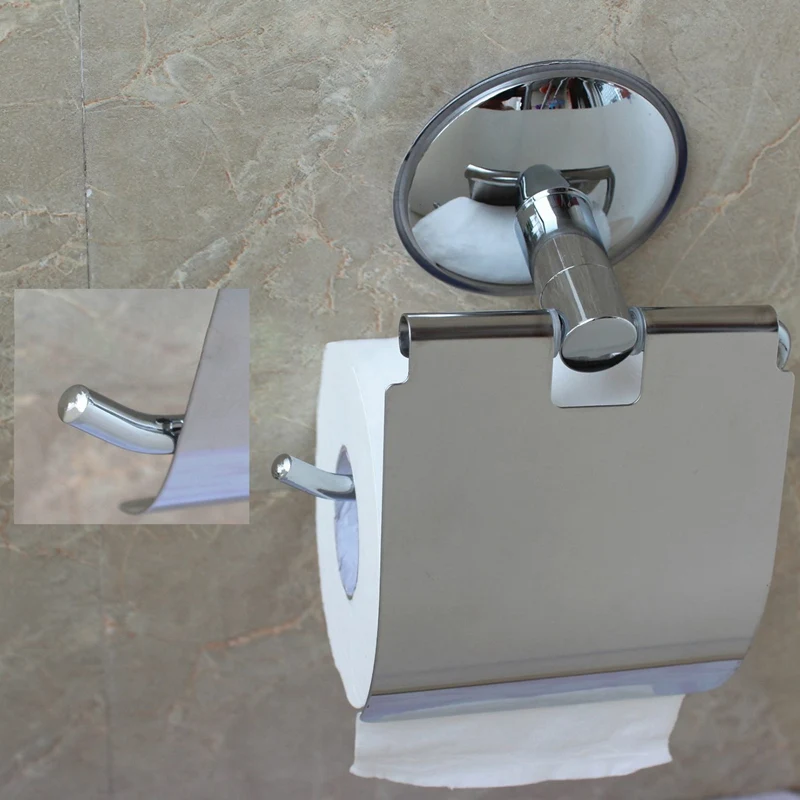 2X Stainless Steel Toilet Paper Holder Heavy Duty Suction Wall Mount Toilet Tissue Paper Holder Bathroom Paper Holder