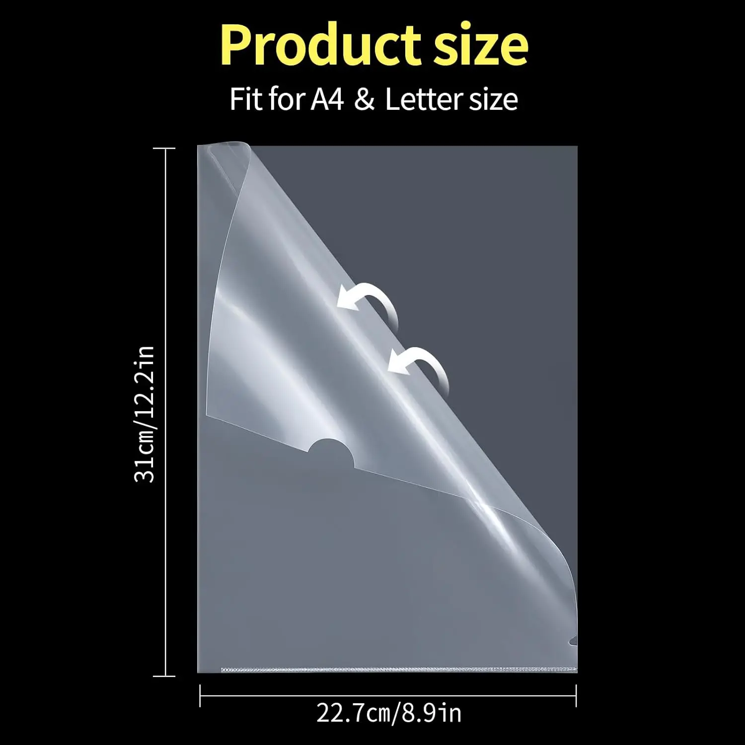 40PCS Plastic Clear Document Folders,L-Type Transparent Folder Project Pockets for A4/ Letter Size,20C (2.0mm) Thick