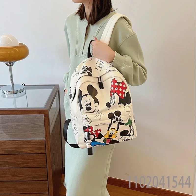 Disney Kawaii Backpack for Women Cute Mickey Mouse PU Leather Sliver Black Luxury Designer School Bag Large Capacity