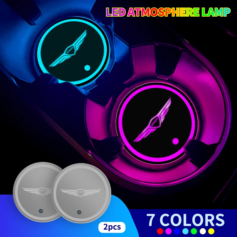 

2Pcs Luminous Car Water Cup Coaster Holder USB Charging Led Atmosphere Light For Genesis G80 2024 2023 2022 2021
