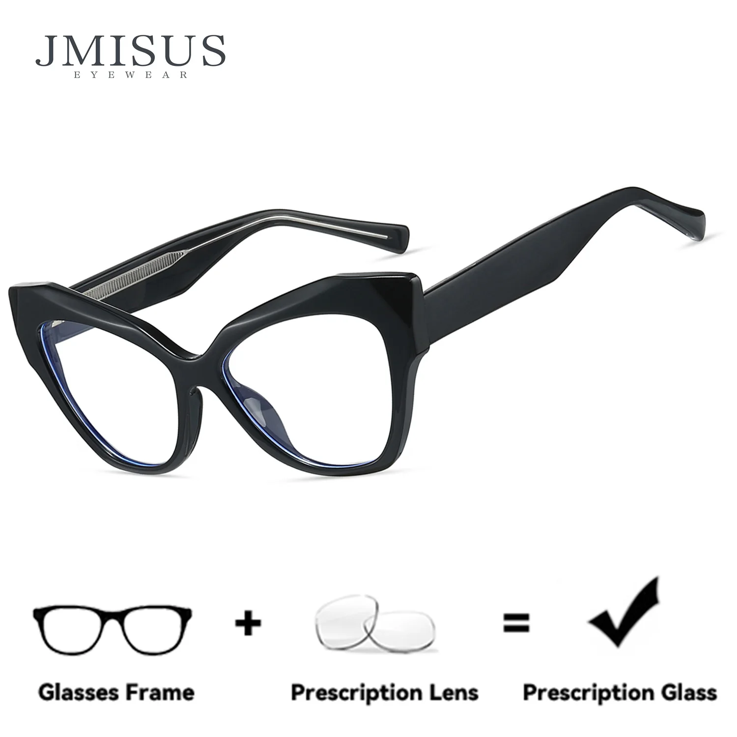 

JMISUS Trendy Cat Eye Handmade Acetate Progressive Women Glasses Anti-Blue Light Photochromic Square Prescription Eyewear