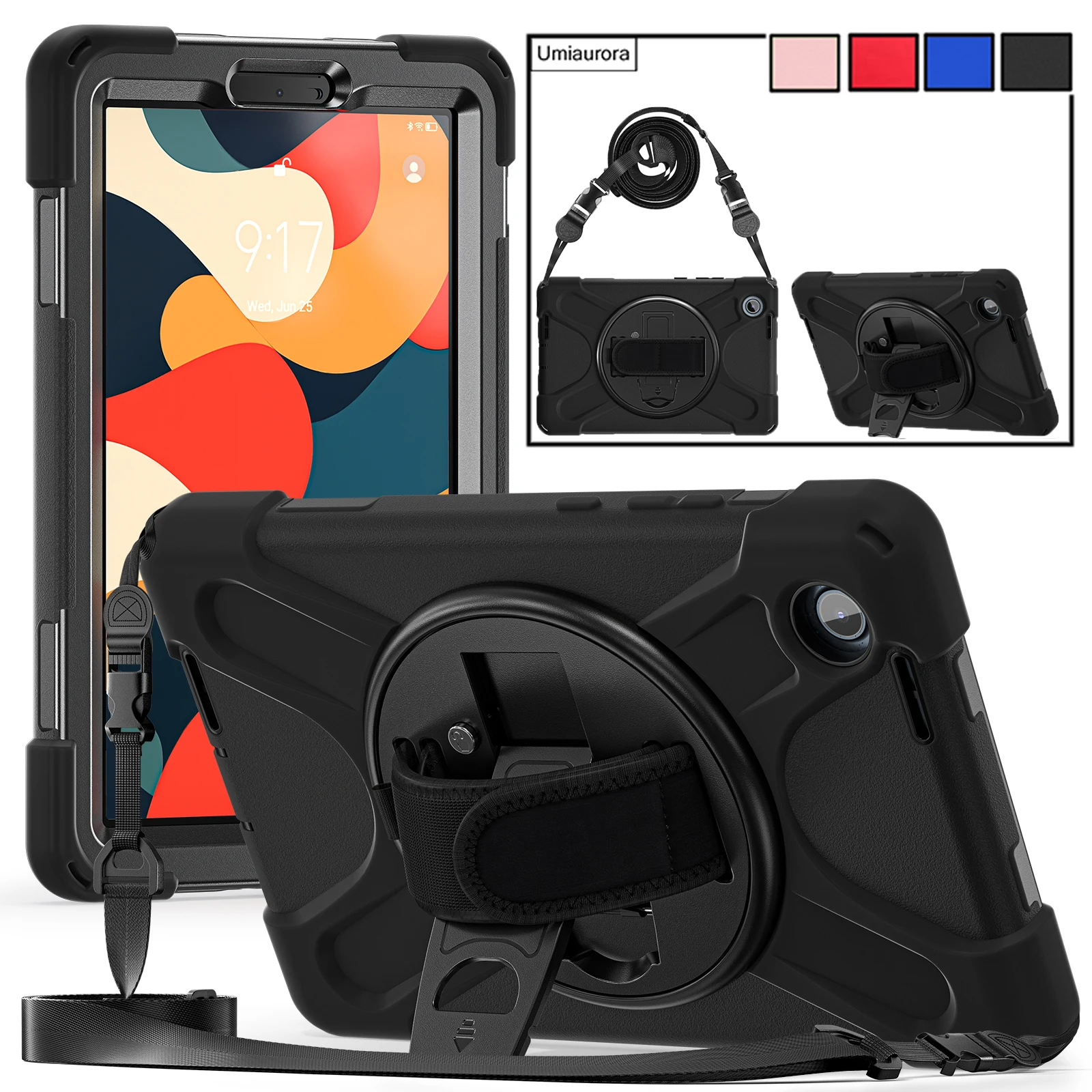 

For Lenovo Tab One 8.7 inch K9 8.7" 2025 TB305FU TB305XU Rotation Hand Shoulder Strap Stand Tablet Case Shockproof Rugged Funda
