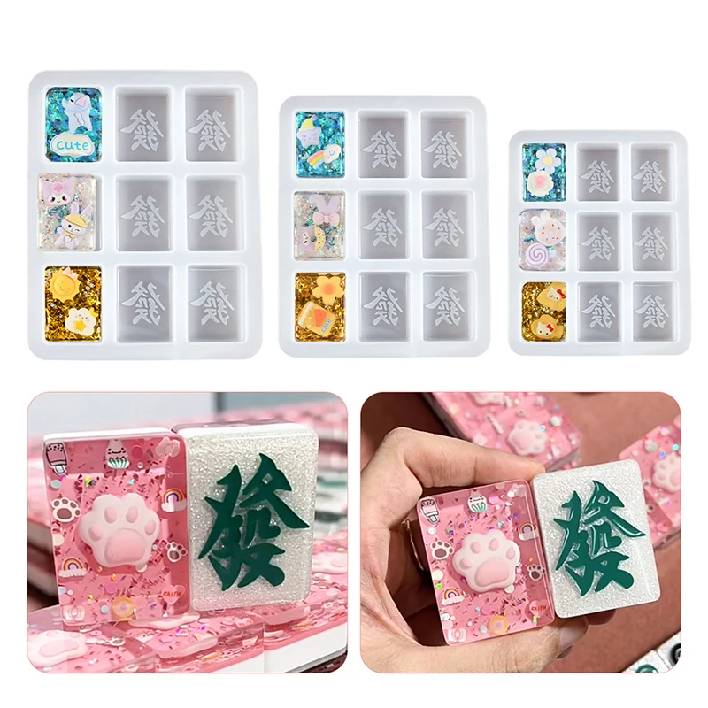 

New Style Fortune Words Mahjong Epoxy Resin Mold Multi-size 46 #42 #38 DIY Cute Desktop Ornament for Mahjong Series Mold