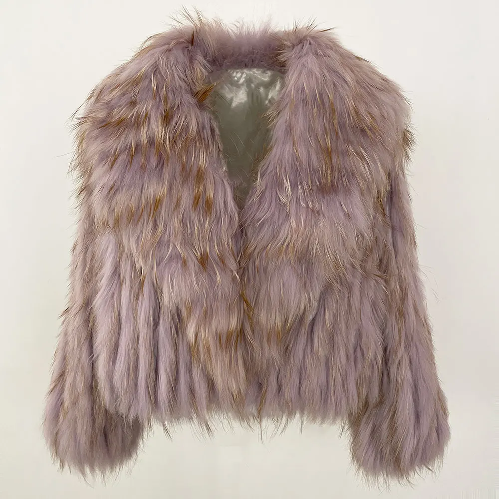 Płaszcz zimowy Kołnierz z naturalnego futra Prawdziwe naturalne futro szopa Kurtka Nowy puszysty luksusowy futrzany płaszcz z dzianiny Damska odzież wierzchnia Krótki