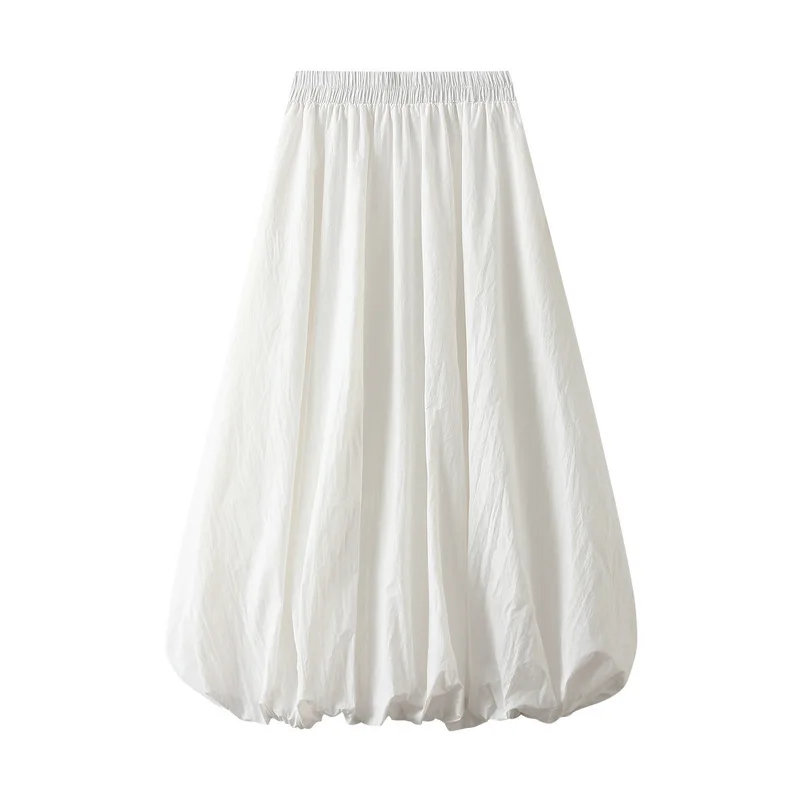 Women's Balloon Long Skirts Street Style Solid High Elastic Waist Flowy Loose Cargo Skirts for Grunge Aesthetic Women Clothes