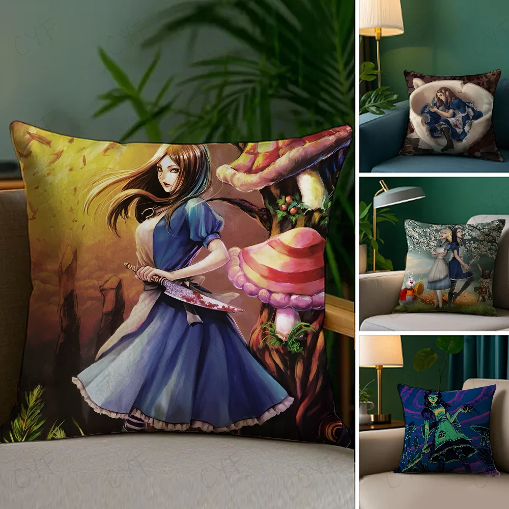 

alicemadness returns game Pillow Case Anti-dustmite Pillowcase Invisible zipper silky short plush Sofa cushion cover