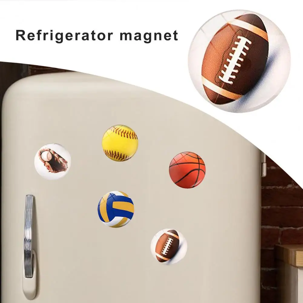 Colorful Ball-shaped Magnet Set of 2 Mini Sports Resin Refrigerator Magnets Rugby Football Baseball Volleyball Home for Sports