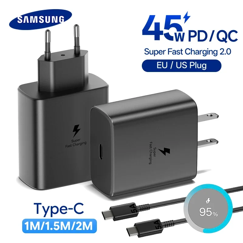 Original Samsung 45W Charger Super Fast Charge Charger Type C Adapter for Galaxy S26 S25 FE S24 Ultra S23 S22 A57 A56 Z Fold 8 7