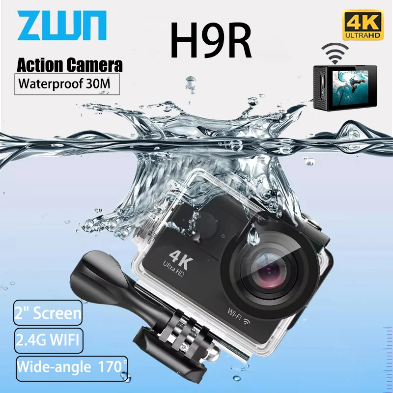 

Action Camera Ultra HD 1080P 4K/30fps WiFi 2.0-inch Screen 170D 30M Underwater Waterproof Video Recording Sport Extreme Pro Cam