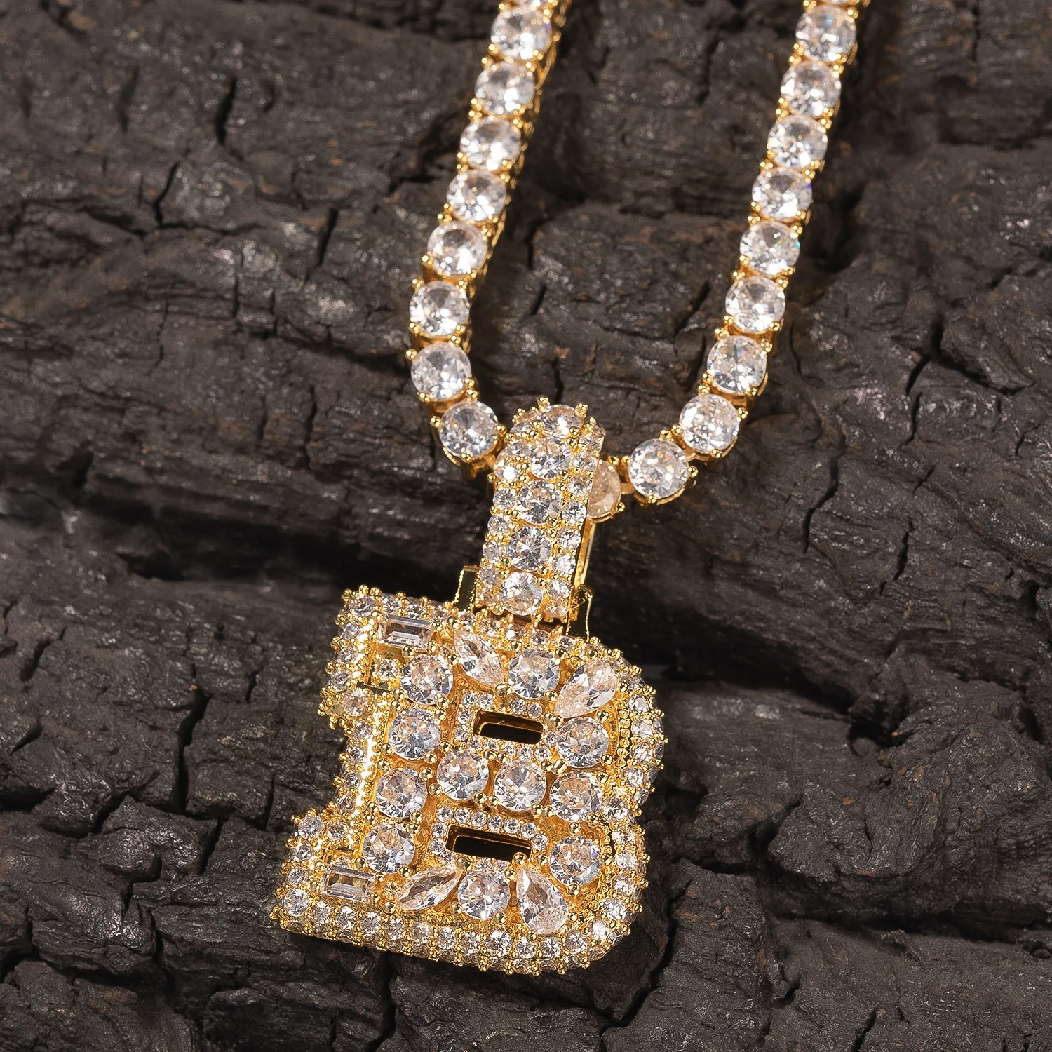 TBTK Custom Vertical Initial Letter Pendant Mixed Inlay Different Shape Multi Color CZ NamePlate Necklace Hiphop Jewelry view 6