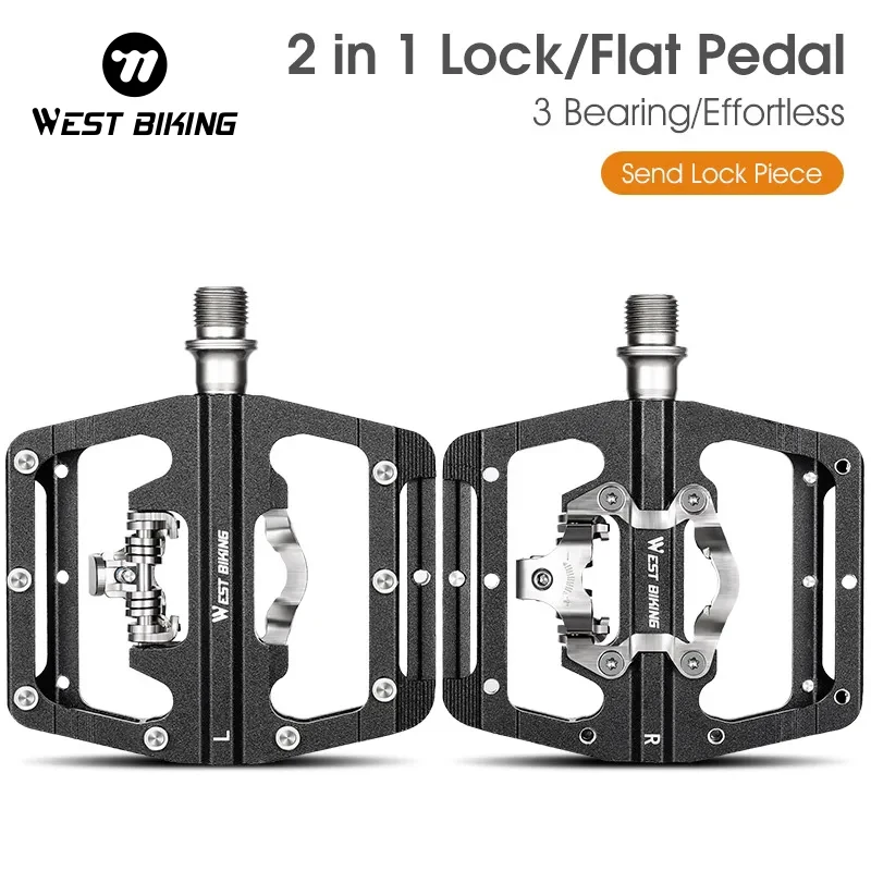 

WEST BIKING Bicycle Pedal 3 Bearings SPD Self-Locking Bike Flat Pedal Alloy Aluminum Lock Pedals Sealed Bearing Bike SPD Pedal