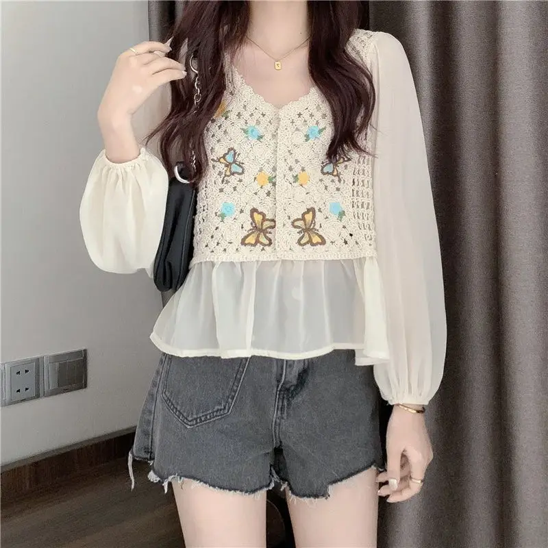 Sweater Is Fairy Like Spring and Autumn Women's Hollow Out Gentle Style Loose Knit Sweater with Small Fresh Long Sleeved Top