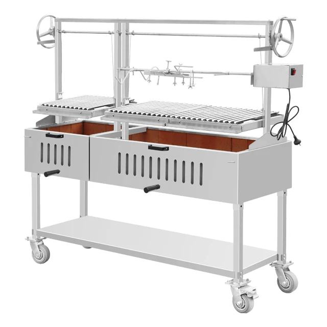 Used Mobile Outdoor Garden Griller Machine With Firebrick Insulation Pig Lamb Large Charcoal Bbq Grills