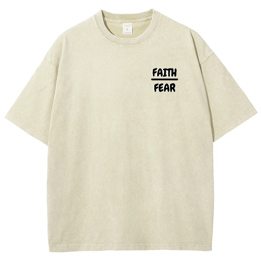 

Faith More Than Fear Y2K Washed Short Sleeves T-Shirt, Creative Casual Unisex Oversized Vintage Streetwear New Fashion Plus-Size