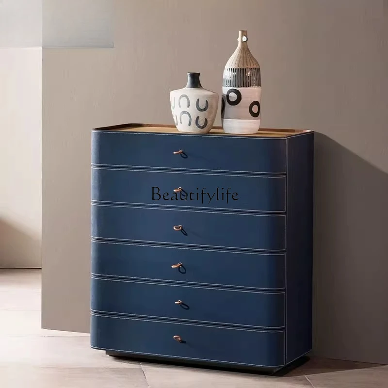 

Italian minimalist six-chest cabinet bedroom modern light luxury saddle leather porch cabinet locker